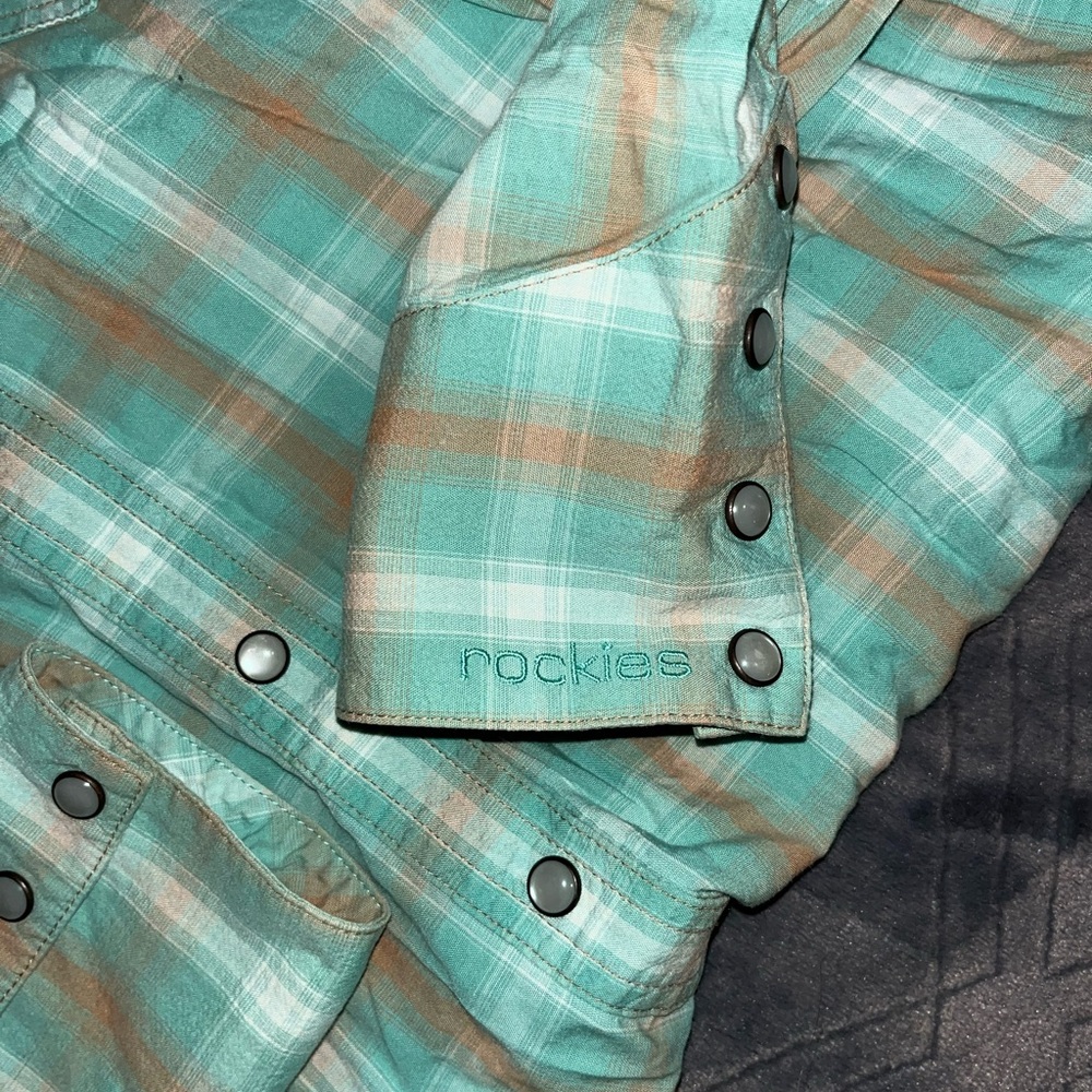 Rockies Teal and Brown Plaid Button Down Shirt